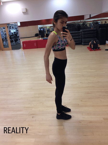 A photo from the gym when my body dysmorphia made me think I was very thin but thought I was curvy