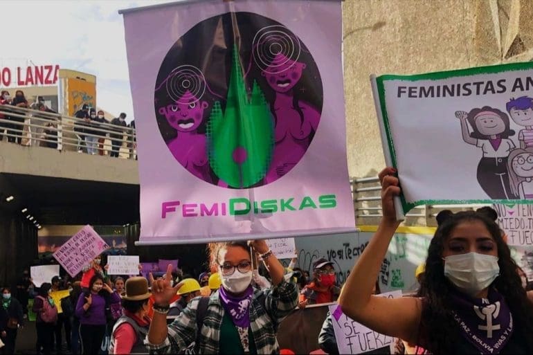 Members of FemiDiskas Collective participate in the 8M March in Bolivia