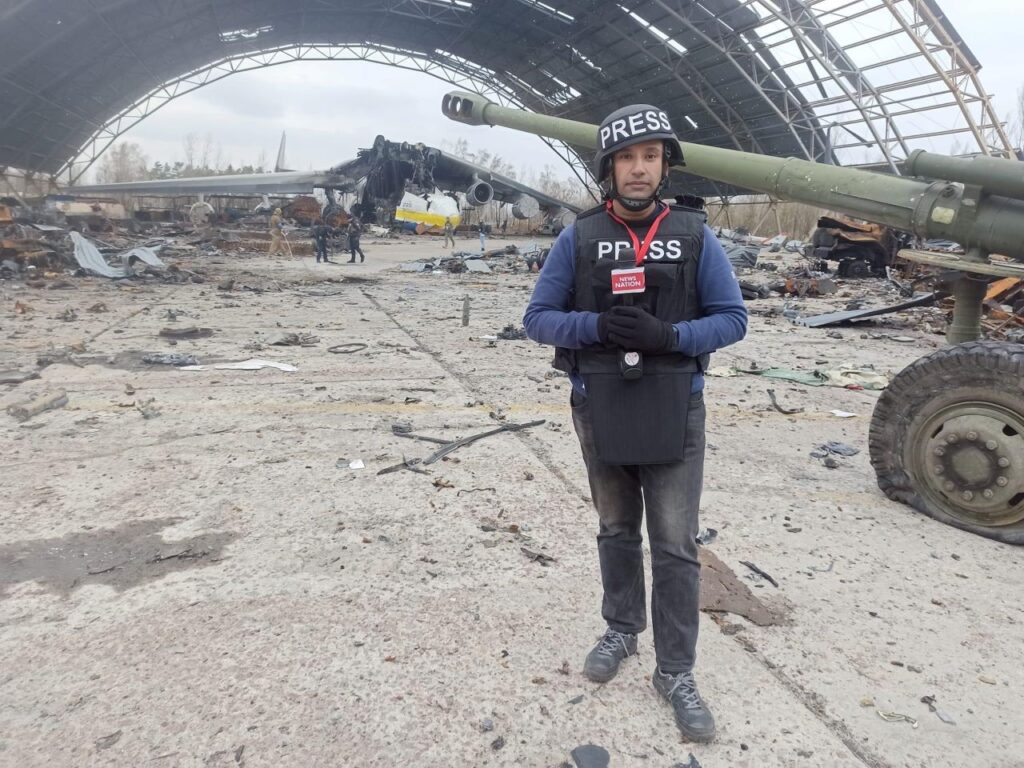 Rahul Dabas is a senior conflict and defense correspondent for the Indian Channel of News Nation and is pictured covering the Russian invasion of Ukraine. | Photo courtesy of 