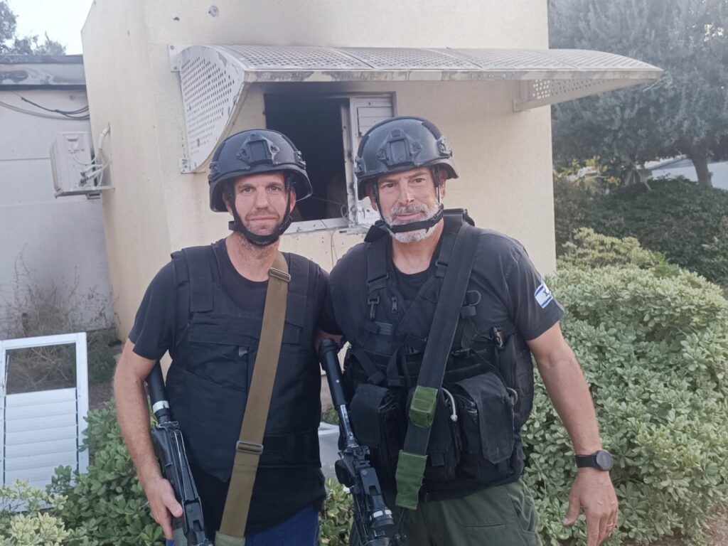 Pictured are Imri Bunim (left) and Harel Oren (right) of the rapid response team at the kibbutz Re’im in Israel. | Photo courtesy Imri Bunim