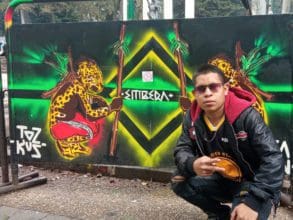 Libardo Queragama lives Bogotá National Park in a camp full of fellow displaced indigenous peoples, pursuing his music career whenever he can