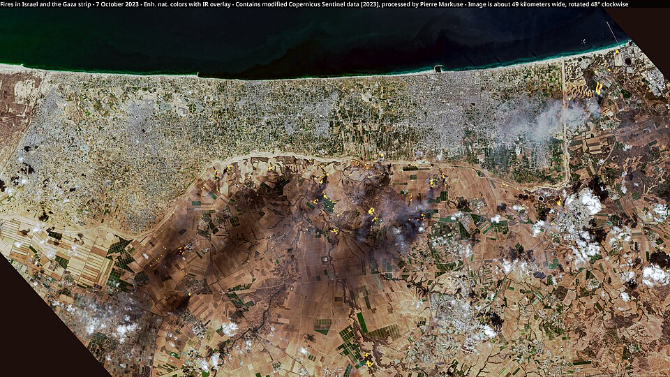 Map showing southern Israel and the Gaza Strip during the Oct. 7 Hamas attack.
