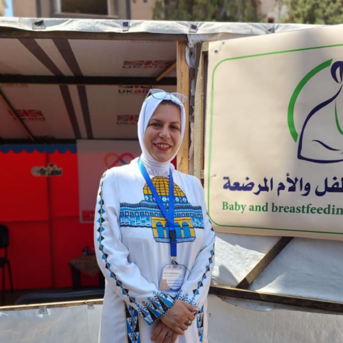 Dr. Lubna Al-Azaizeh's provides care at temporary clinic.