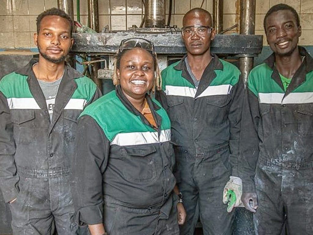 Nzambi Matee is the CEO of Gjenge Makers Ltd. and is pictured here with members of her company.