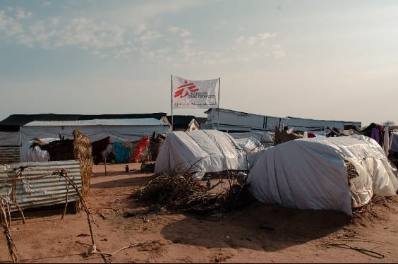 Temporary shelters and a Doctors Without Borders medical facility at Adré refugee camp in eastern Chad.