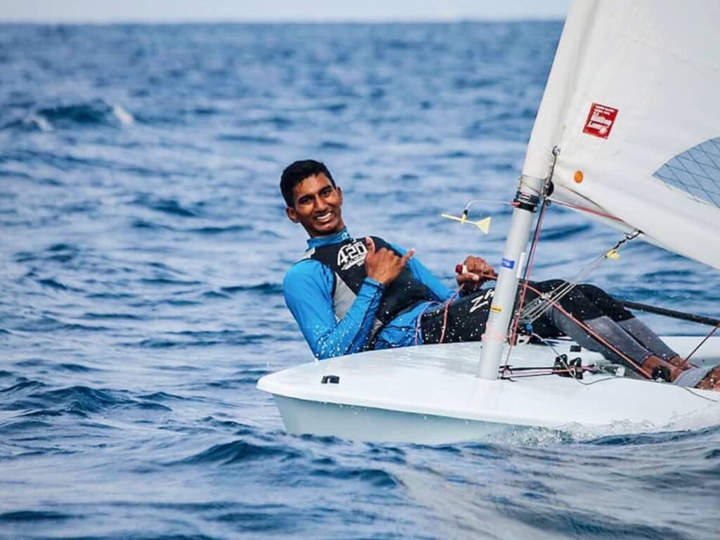 Asian Games bronze medalist Vishnu Sarvana of India sails on a on ICLA-7 class boat. | Photo courtesy of Vishnu Sarvana
