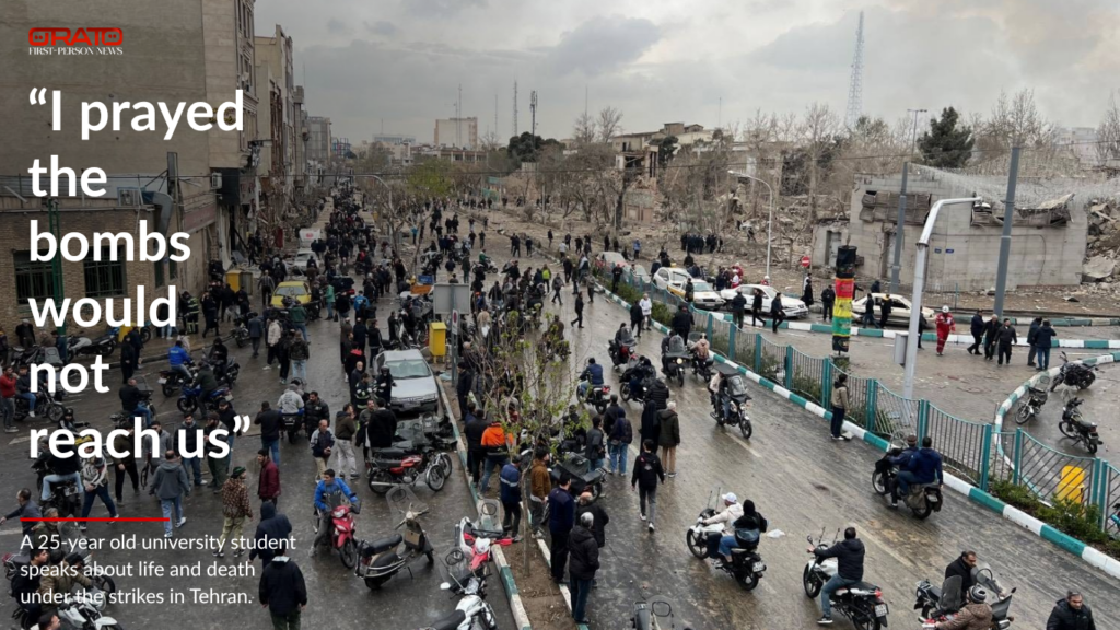 Multitudes se congregan en una calle de Teherán afectadapor los ataques aéreos ocurridos durante el conflicto con Irán