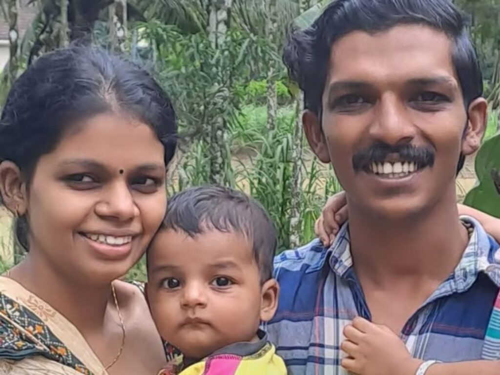 Sajin Parekkara and Bhavana with their kids at their home in Upputhara, Idukki, India. | Photo courtesy of 