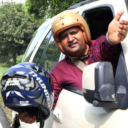 Helmet Man Raghvendra Kumar saves lives in India from motorcycle fatalities.