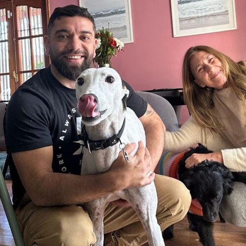 Luis Martínez (left) greyhound dog rescuer and activist