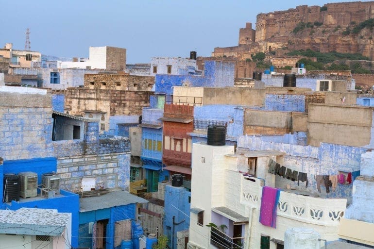 The skyline of the blue city of Rajasthan, India.
