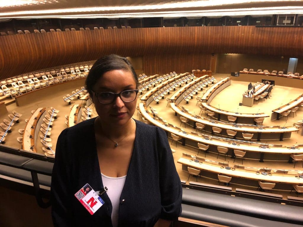 Mariela Sr Coline Fanon, who fights against illegal adoptions like the one which affected her, pictured at the United Nations