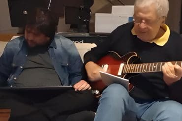 Gabriel with his son Pablo, doing what they love best: creating music together