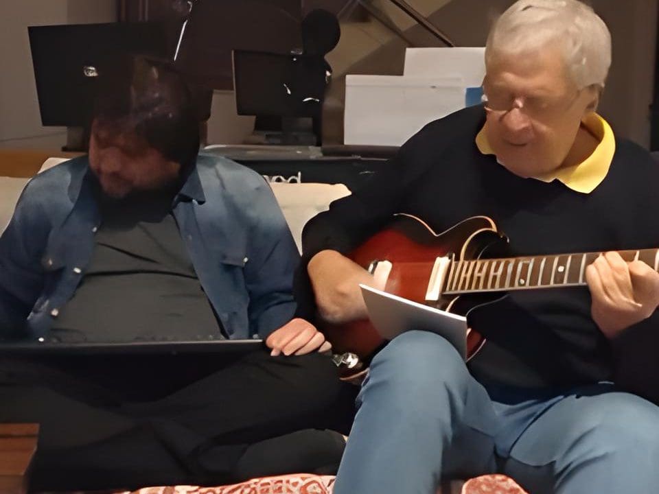 Gabriel with his son Pablo, doing what they love best: creating music together