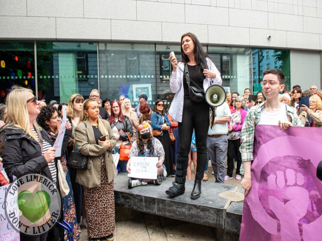 Natasha O'Brien addressing the protesters in Limerick, Ireland. Photo courtesy of David Woodland