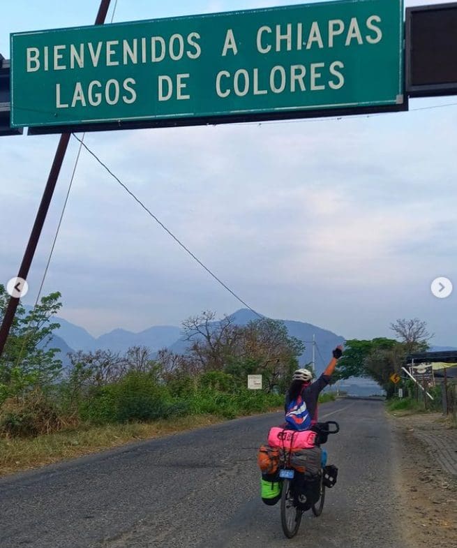 Paola started her second attempt to cross Latin America in April of this year, and she's already made it from El Salvador to Mexico