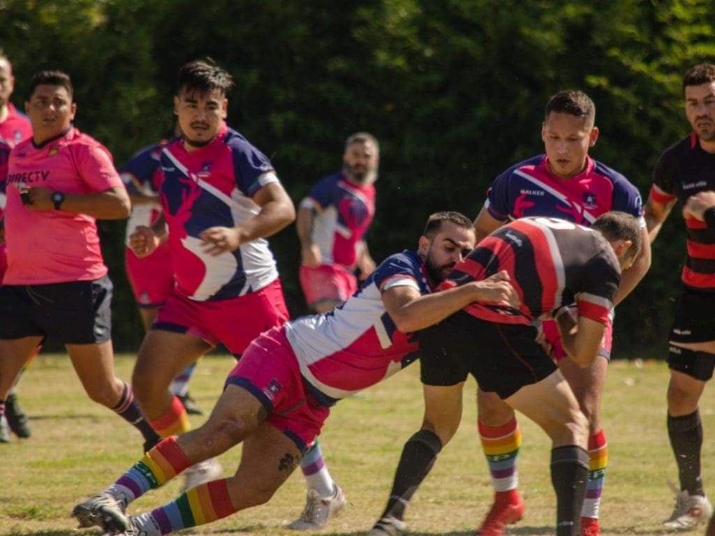 Members of Ciervos Pampas compete in their rainbow socks in rugby tournaments in Latin America. | Photo courtesy of Ciervos Pampas