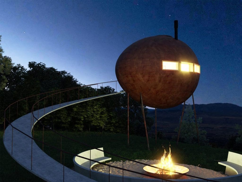 A view of the dragon's egg at night in Chubut, Argentina - one of the winners of the Airbnb $10M OMG! Fund