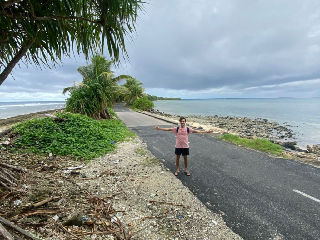 Felipe enjoying Tuvalu’s serene coastline. | Photo courtesy of Felipe Pollitzer.