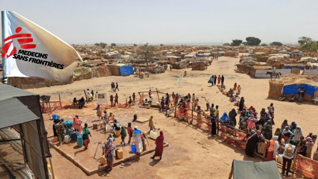 Sudanese refugees at Adré camp in eastern Chad, where families displaced by war rely on humanitarian aid for food and medical care.