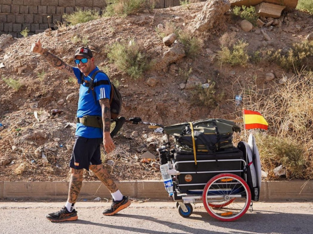 Santiago Sanchez Cogedor begins his walking expedition from Spain to Qatar | Photo courtesy of Santiago Sanchez Cogedor