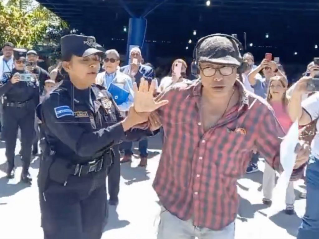 Author and poet Carlos Bucio Borja gets arrested for reading from the constitution and giving a speech against the government of El Salvador. | Photo courtesy of Carlos Bucio Borja