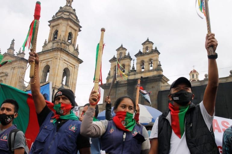 The Indigenous Guard of Colombia takes a stand, occupies the historic Plaza de Bolívar