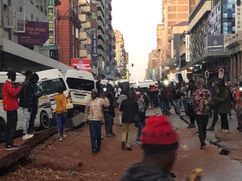 A gas line exploded underground in Johannesburg, launching vehicles through the air