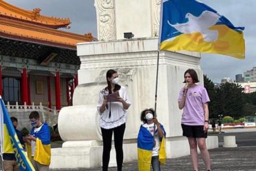 Ukranian Katya Leliukh speaks at a public event in Taiwan