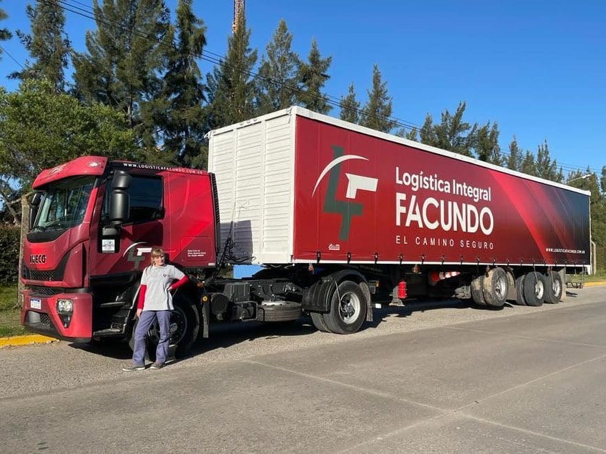 Samanta Musante, a veteran trucker in Argentina, pictured with her tractor trailer, advocates for equity in the industry