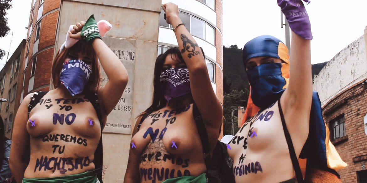 Women march in Bogota, Colombia in an anticipation of the upcoming Presidential election